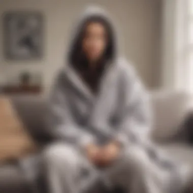 Cozy blanket hoodie draped over a modern couch