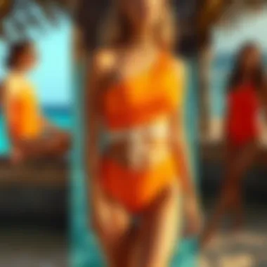 Styling options for the orange one shoulder swimsuit in different settings