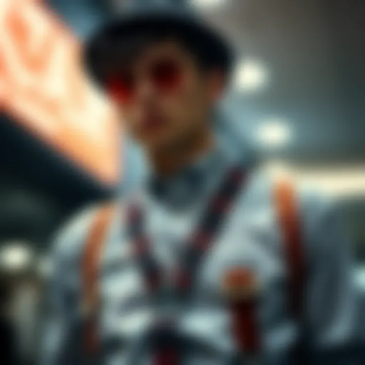 A fashion-forward individual wearing novelty suspenders as part of a contemporary outfit.