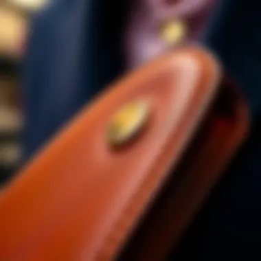 Elegant Snap Closure Wallet Design Close-up view of an elegant snap closure wallet showcasing its intricate stitching