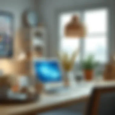 Charming Coastal Decor Decor elements like seashells and driftwood enhancing the workspace