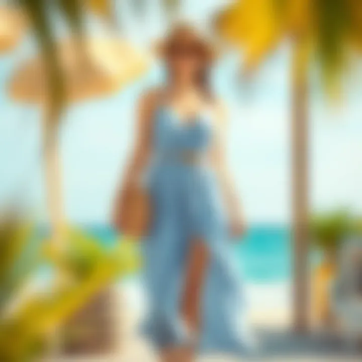 Chic swim dress accessorized for a beach outing