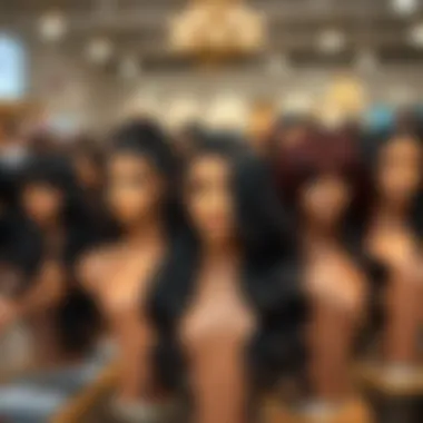 Diverse styles of lace front wigs displayed on mannequins
