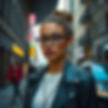 Stylish individual wearing cat eye mirror glasses in an urban setting