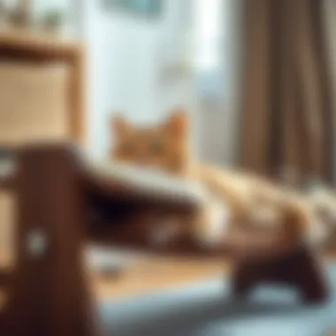 Cat using a self-grooming scratcher for relaxation