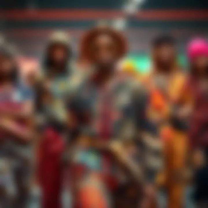 Vibrant streetwear collection showcasing unique patterns and textures