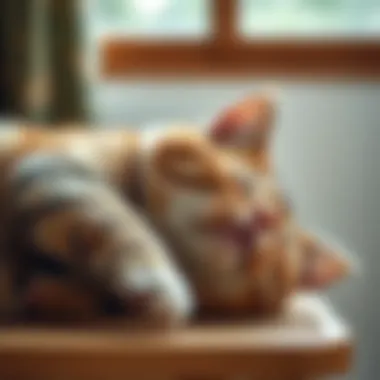 Close-up of a self-grooming cat scratcher's features