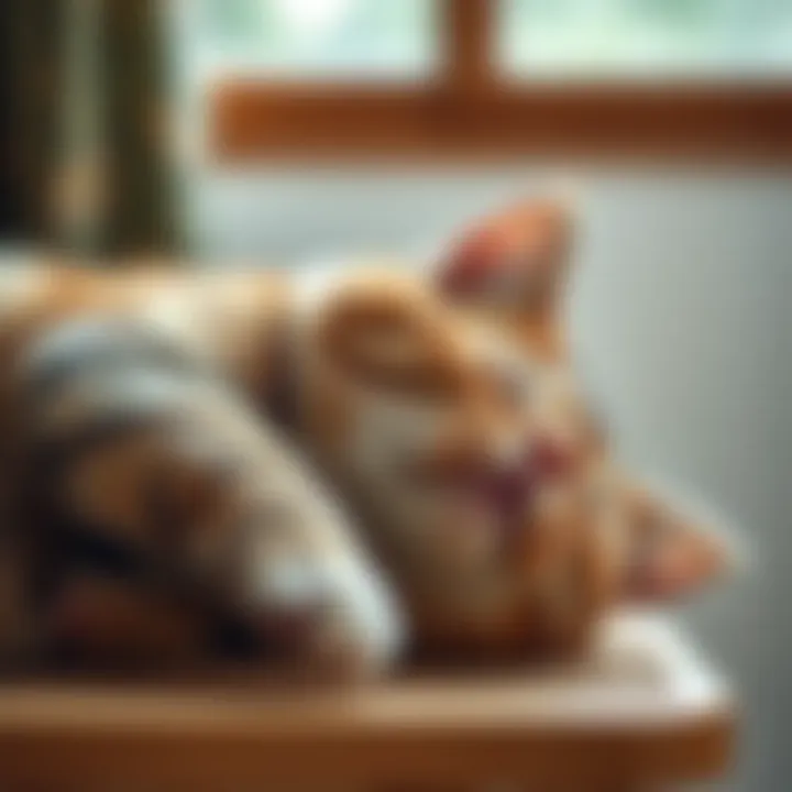 Close-up of a self-grooming cat scratcher's features