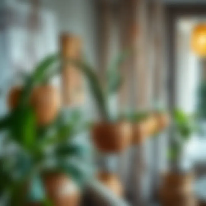 Stylish interior showcasing coconut shell planters.