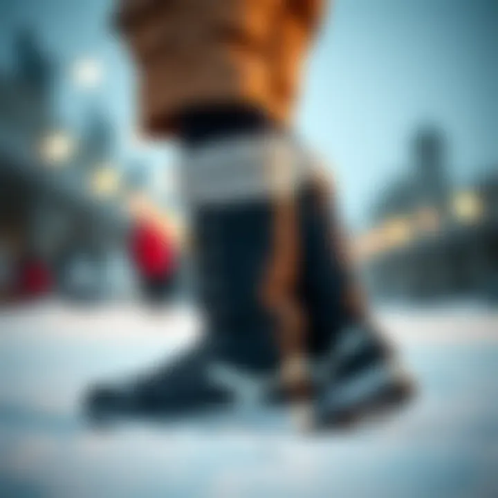 Integration of Snow Overshoes in Winter Fashion A pair of snow overshoes with winter fashion attire