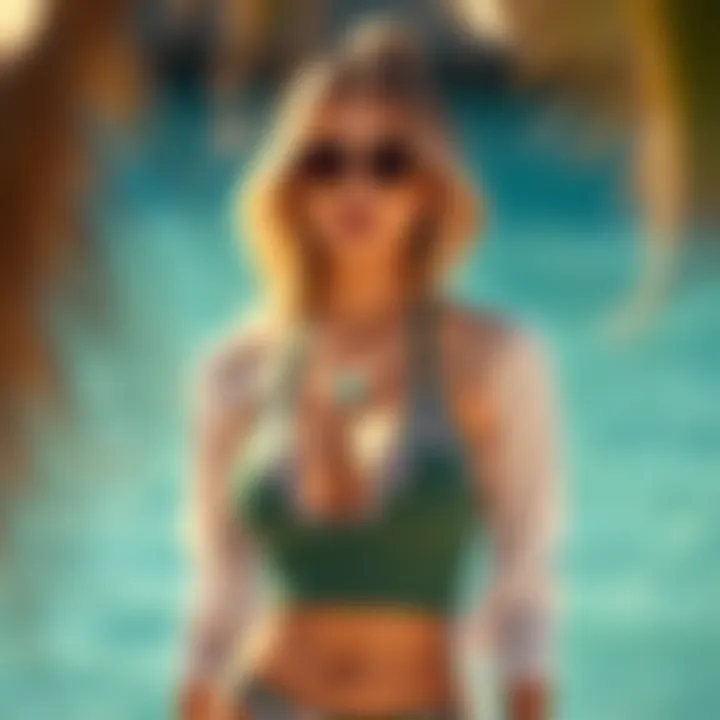 Stylish long sleeve tankini paired with beach accessories