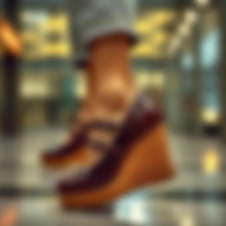 Contemporary wardrobe featuring wedge Mary Janes