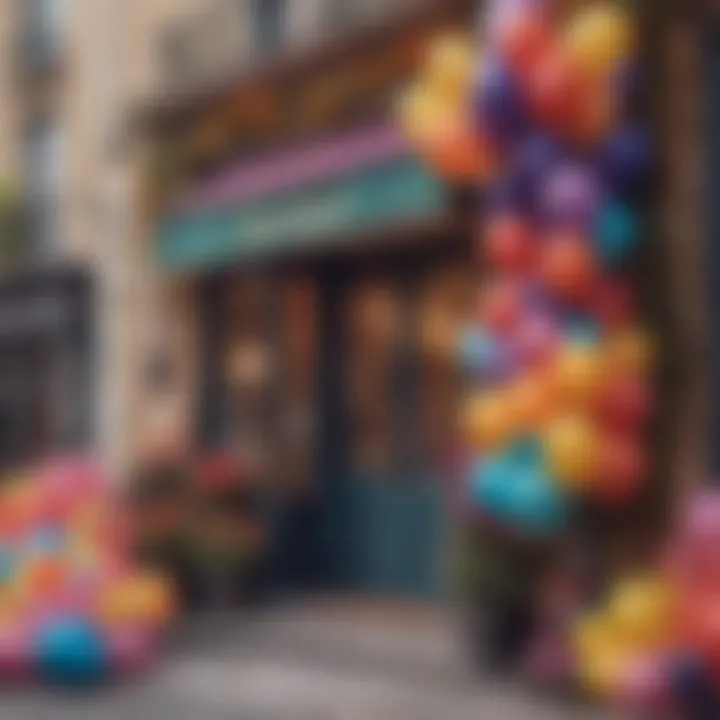 An array of colorful balloons and decorations reflecting the charm of Parisian celebrations