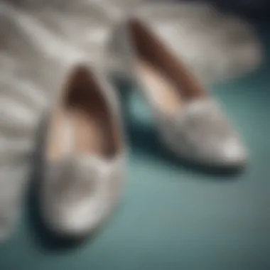 A close-up of custom bridal slippers showcasing unique designs and patterns