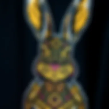 A close-up of a detailed Easter Bunny iron-on transfer showcasing intricate patterns and colors.