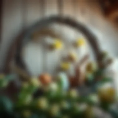 Rustic wooden Easter wreath hanger with natural elements