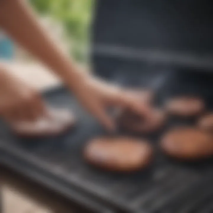 Displaying easy maintenance of a non-stick barbeque grill mat after usage