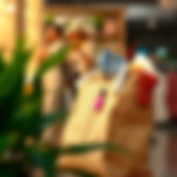 An eco-friendly shopping bag filled with sustainable fashion items