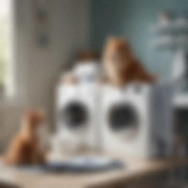 Various types of washing machine pet fur catchers displayed on a table