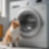 A close-up of a washing machine with a pet fur catcher installed inside