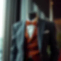 A sophisticated suit ensemble featuring a tailored vest and a stylish bowtie, showcasing contemporary elegance.