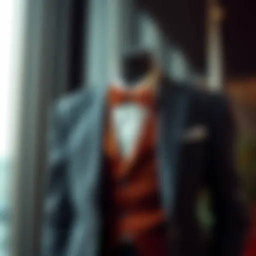 Modern Elegance in Suiting A sophisticated suit ensemble featuring a tailored vest and a stylish bowtie, showcasing contemporary elegance.