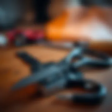 A sharpening tool alongside a pair of fabric scissors