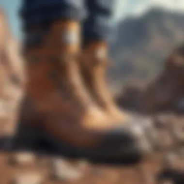 Durable worksite boots on rugged terrain