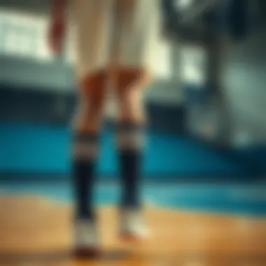 Athlete wearing over the calf basketball socks on the court