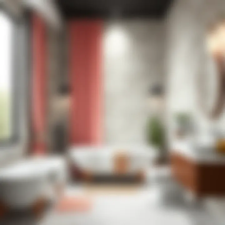 Elegant pink and brown shower curtain in a modern bathroom setting