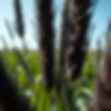 Artistic close-up of tall black pampas grass showcasing its texture