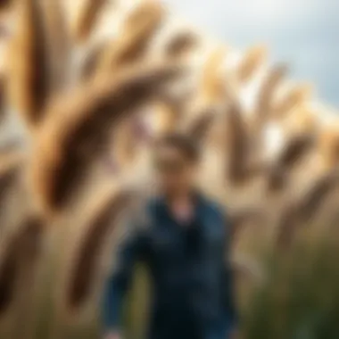 Creative use of tall black pampas grass in a fashion-forward setting