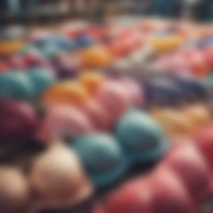 Colorful array of plus size bras on display