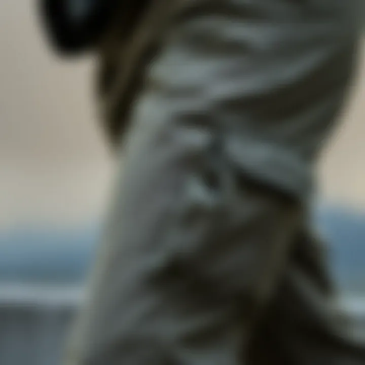 Close-up on the intricate details and textures of bell bottom cargo pants