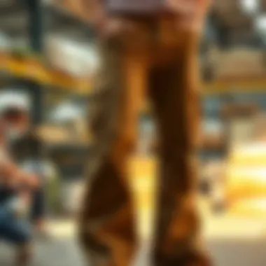 Sustainable production methods for bell bottom cargo pants showcased in a workshop