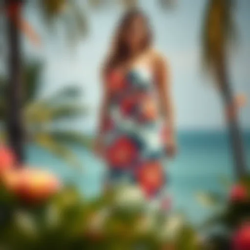 Elegant plus size swim dress in vibrant floral pattern