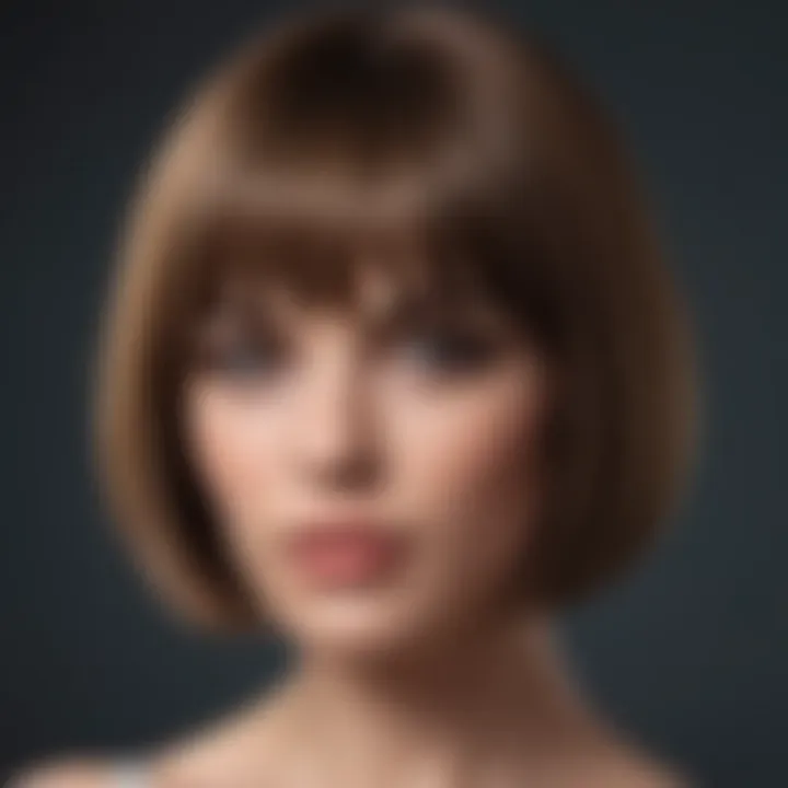 Care techniques being applied to a bob wig with bangs