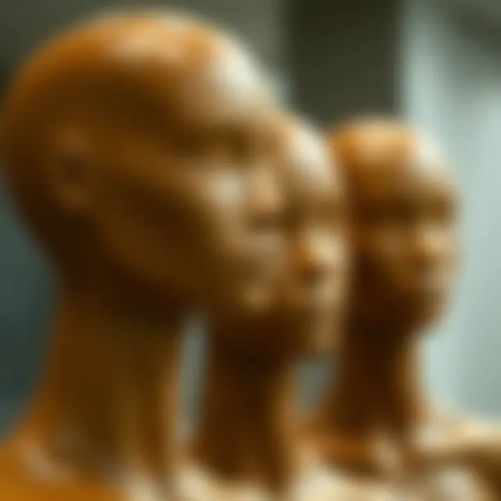 Sustainable materials used for crafting brown mannequin heads.