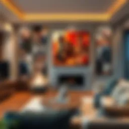 Artistic representation of iconic movie scenes in a modern living room