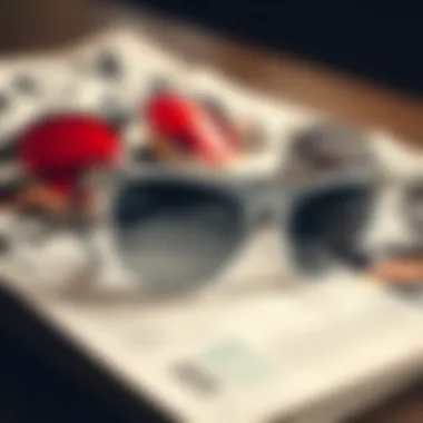 A collection of clear Y2K sunglasses displayed on a vintage magazine.