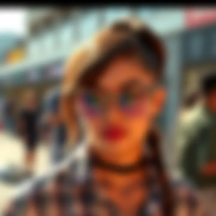 An artistic shot of a person wearing clear Y2K sunglasses at an outdoor event.