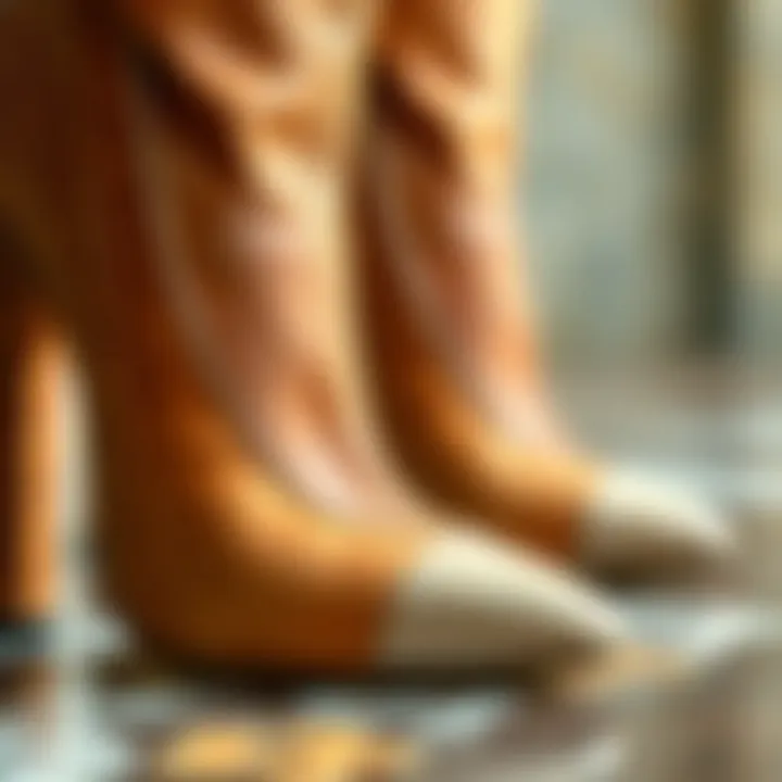 Close-up of textured materials used in chunky heel pumps