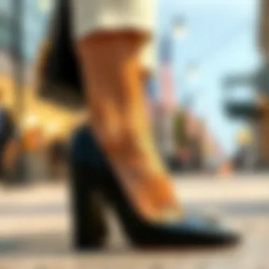 Stylish outfit combinations featuring chunky heel pumps