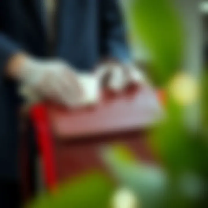 Sustainable Care Practices Colorblock shoulder bag being carefully cleaned and maintained