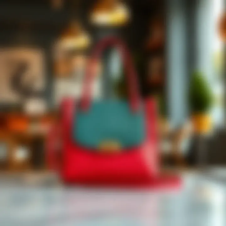 Vibrant Colorblock Design Vibrant colorblock shoulder bag displayed in a chic setting