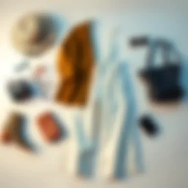 A flat lay of cotton wide leg pants with accessories for a chic outfit