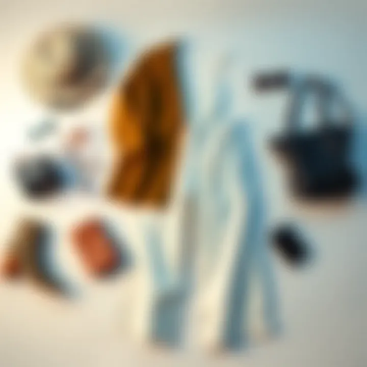 A flat lay of cotton wide leg pants with accessories for a chic outfit