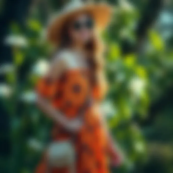 A vibrant bohemian dress styled with accessories