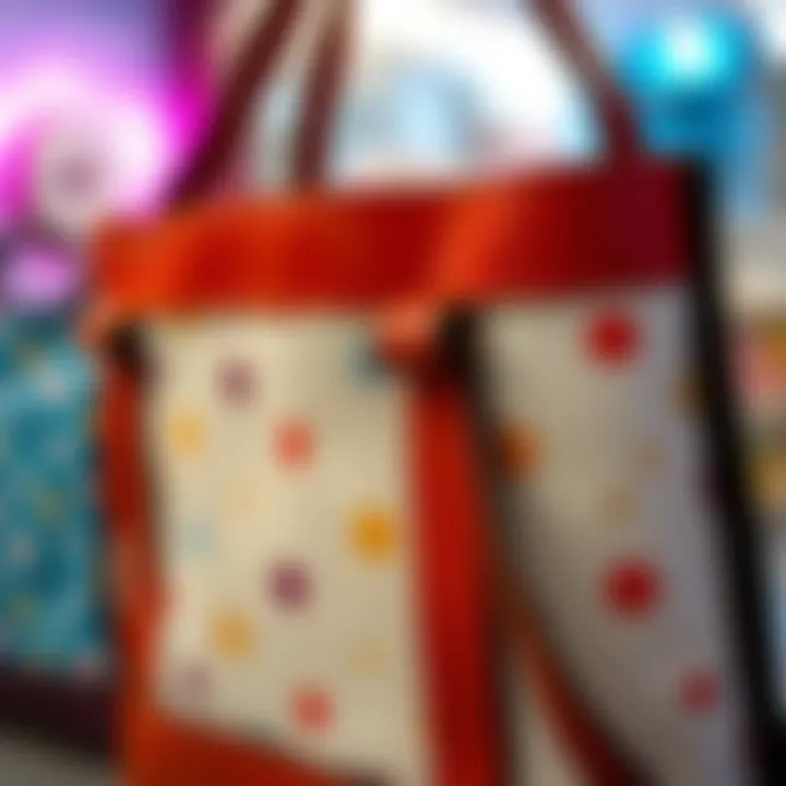 Close-up of a lunch tote featuring unique design elements