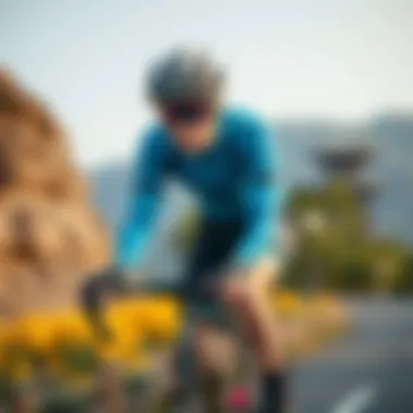 A cyclist wearing cooling sleeves during a ride